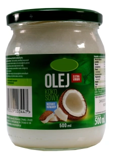 OLEJ KOKOSOWY NIERAFINOWANY EXTRA VIRGIN TŁOCZONY NA ZIMNO 500 ml