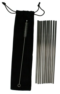 SŁOMKI rurki METALOWE 10 sztuk + czyścik + etui 