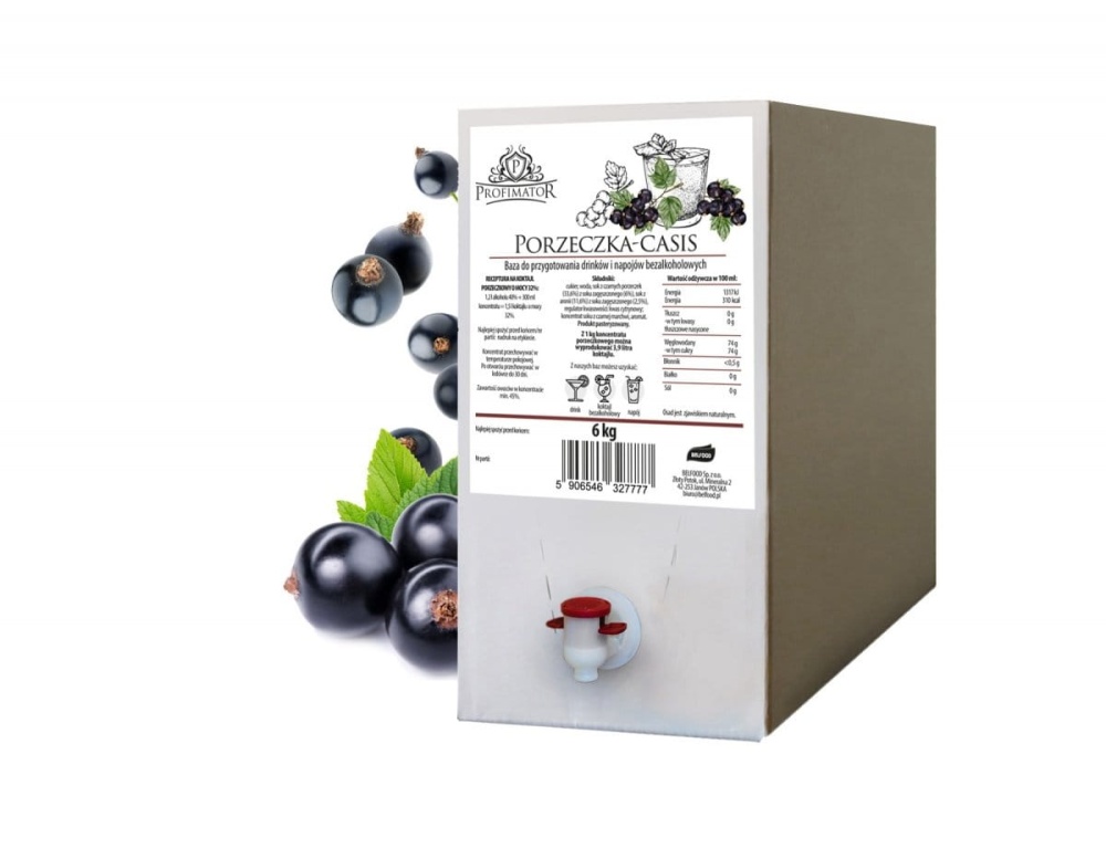 karton z 6kg zaprawą do alkoholu o smaku porzeczki