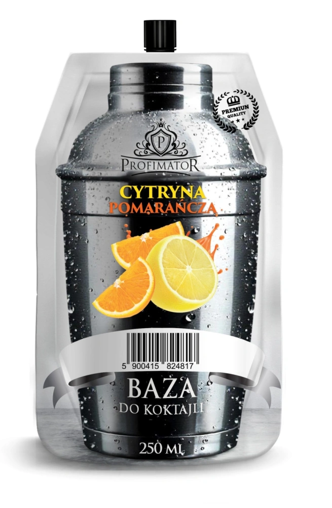 Saszetka 250ml z bazą do drinków o smaku cytryny z  pomarańczą.