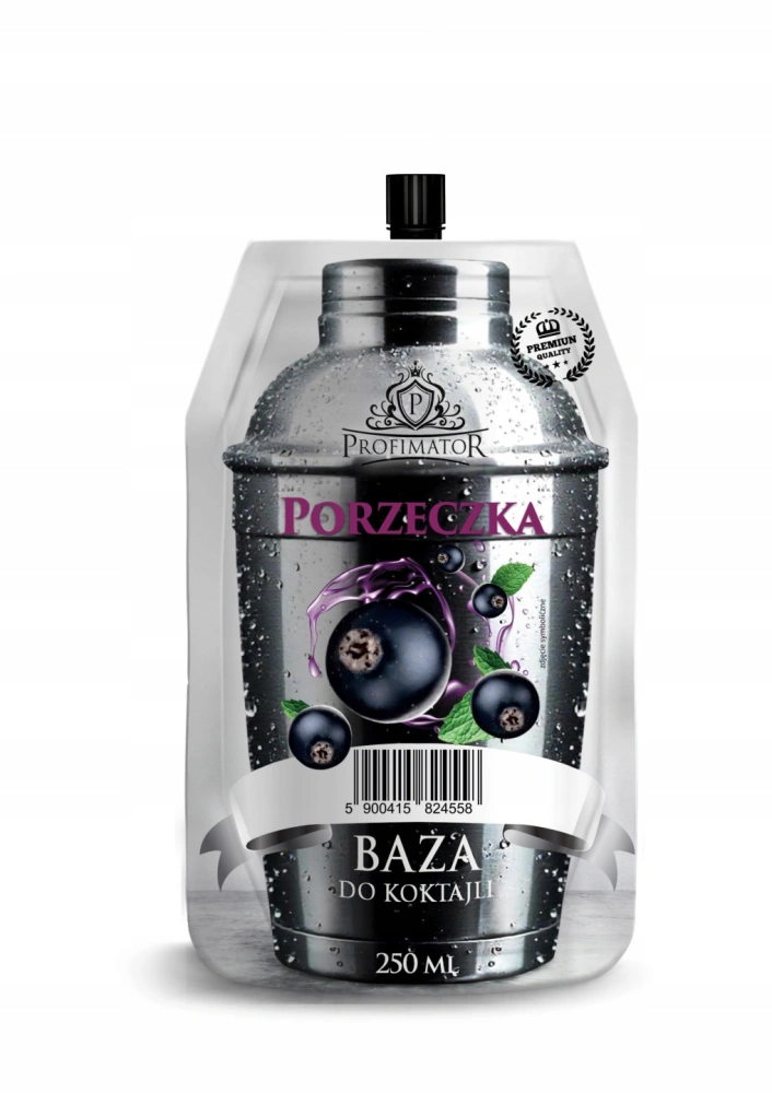 Saszetka 250ml z bazą do drinków o smaku czarnej porzeczki.