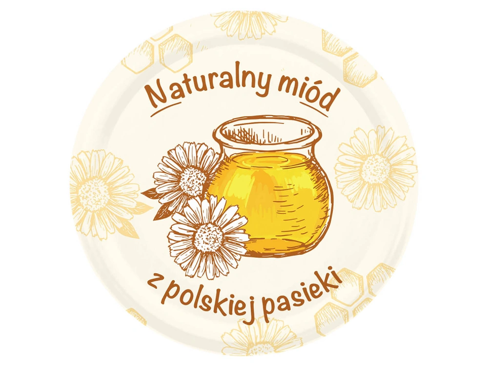 wieczko do miodu z napisem naturalny miód z polskiej pasieki