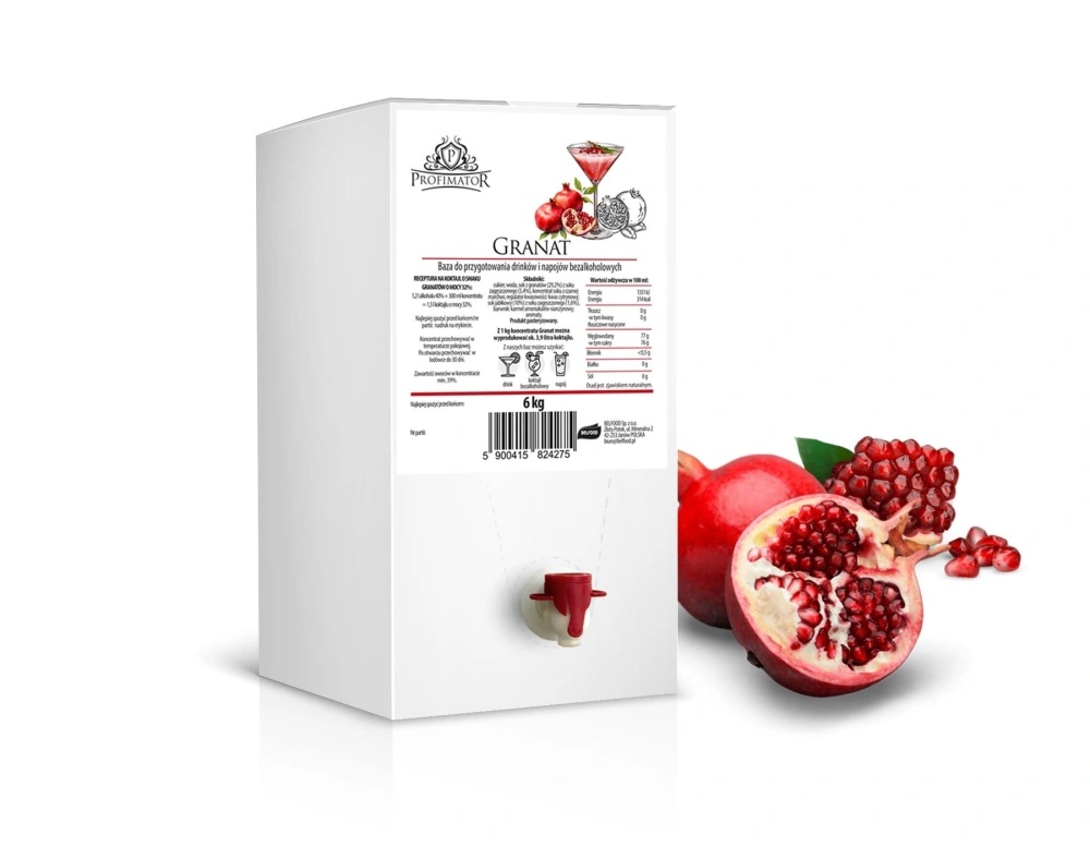 profimator granat 6kg kartonowe opakowanie z bazą do koktajli oraz drinków.