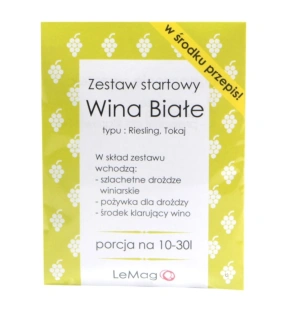 zestaw STARTOWY do WINA BIAŁEGO szlachetne drożdże aktywne +pożywka+klar na 10-30L PRZEPIS