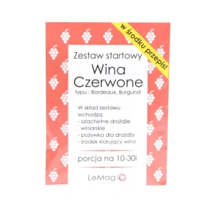 zestaw STARTOWY do WINA CZERWONEGO francuskie drożdże aktywne +pożywka+klar na 10-30L PRZEPIS