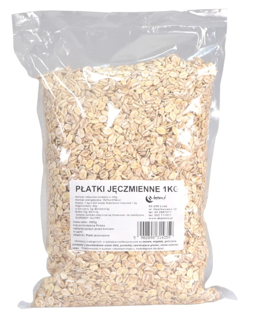 płatki jęczmienne 1kg opakowanie opatrzone etykietą deptana.